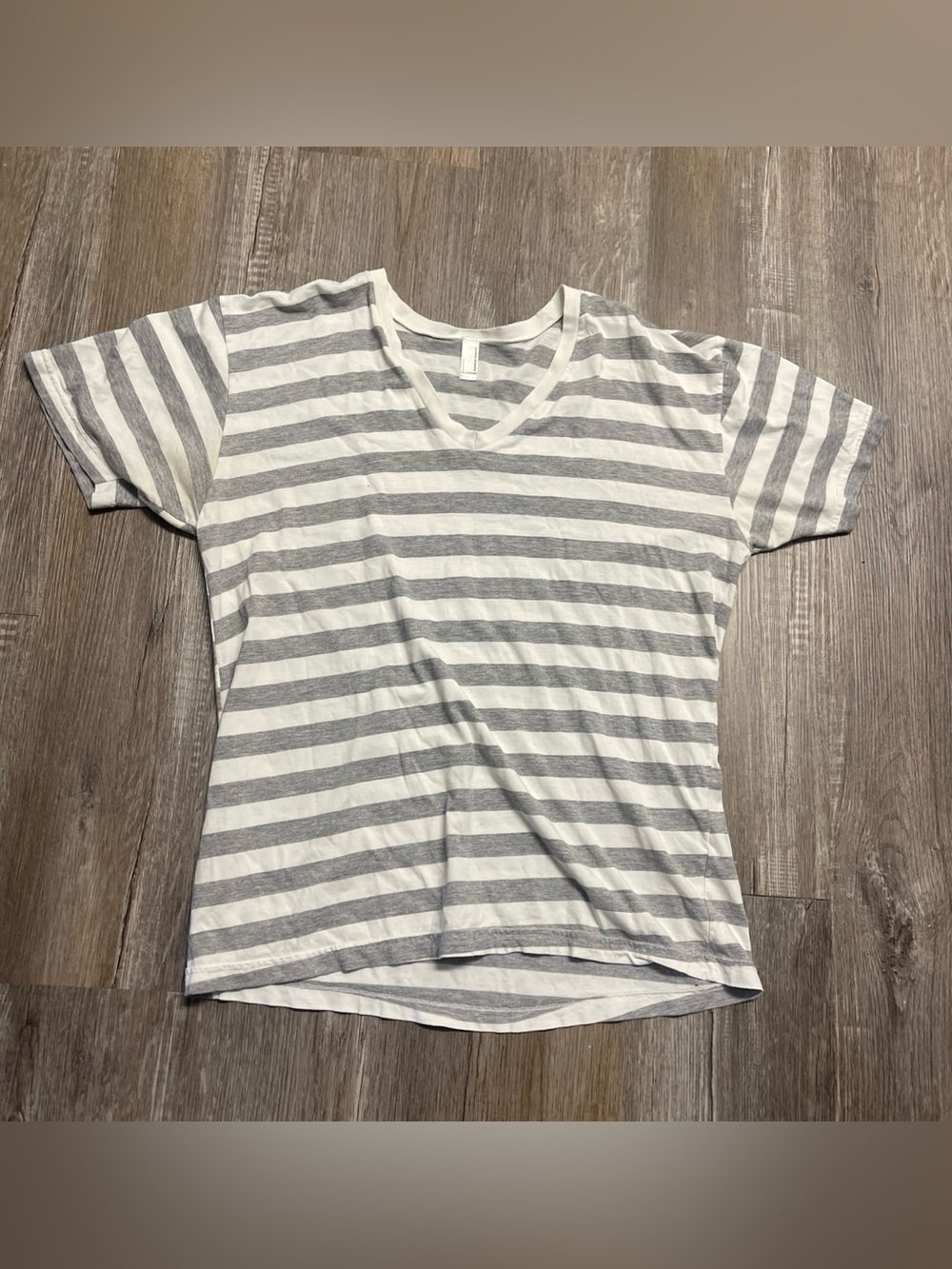 American Apparel Striped T Shirt White And Gray Short Sleeve Cotton Men's L